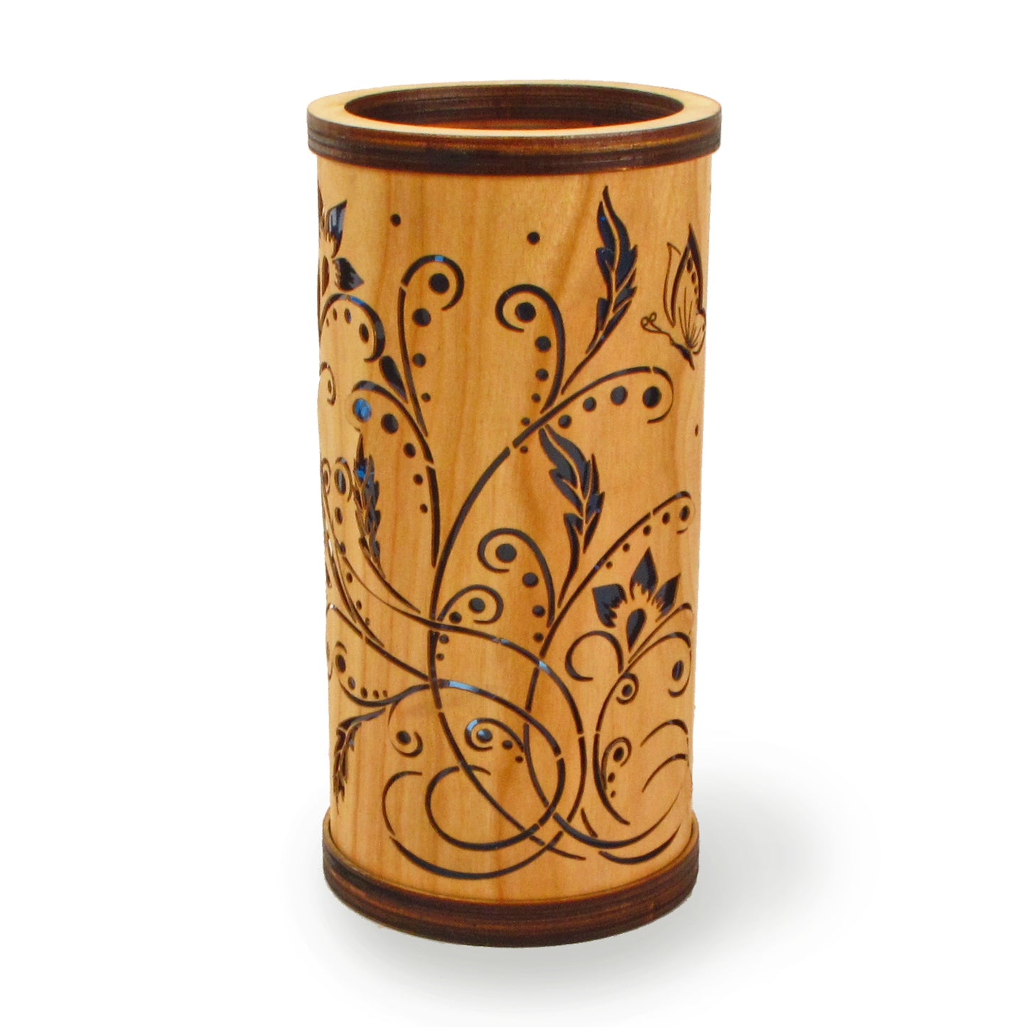 Cherry Veneer Column Light - Floral