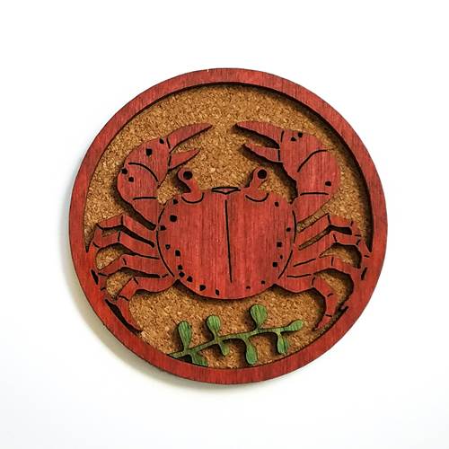 Wood & Cork Coasters - Crab