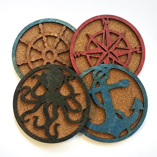 Wood & Cork Coaster Set - Nautical